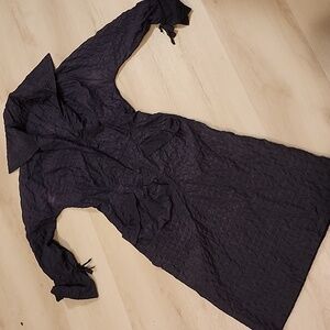 Vintage Navy Blue Searsucker Midi Dress 1950 Size Med Sz 10 Pencil Skirt Bottom
